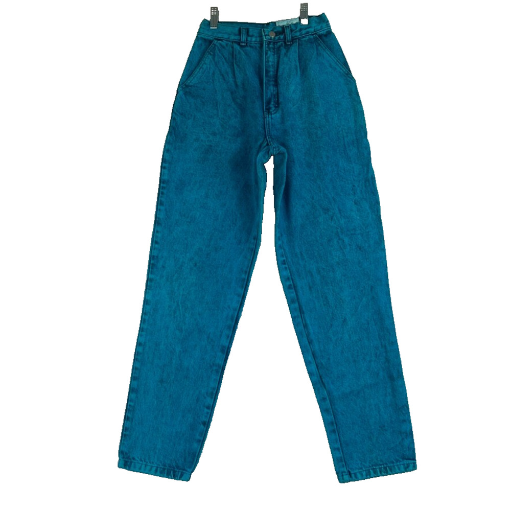 90s Vintage Sundance Turquoise Acid Wash Heavy Denim Mom Jeans Size 5/6 USA